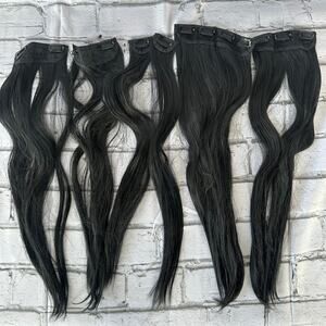 6 Piece Clip In Hair Extensions Black 20" Synthetic Hair